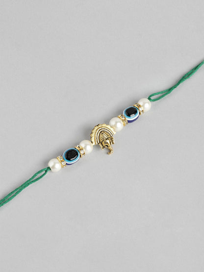 Dhiyona Unisex Set of 2 Beaded Bhai Bhabhi Rakhis With Roli & Chawal