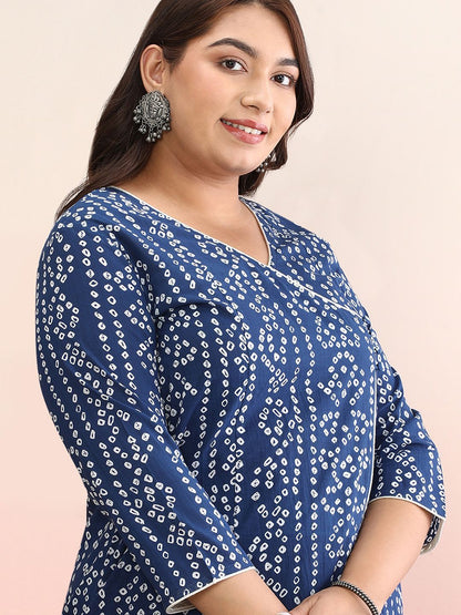 Dhiyona AY Women's Plus Size Geometric Printed V-Neck Pure Cotton A-Line Dress