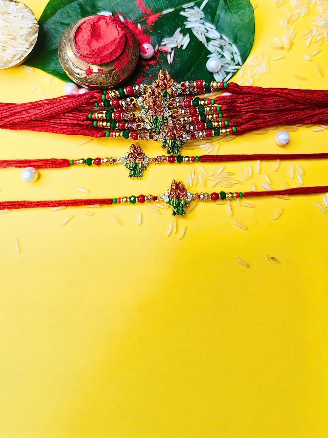 Dhiyona Set Of 12 Beaded Cotton Thread with AD Stones & Meenakari Designer Rakhi for Brother