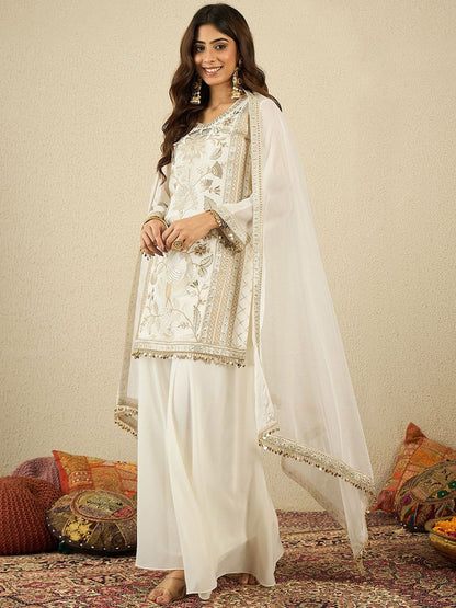 Dhiyona IN Women Ethnic Motifs Embroidered Kurta with Palazzo & Dupatta
