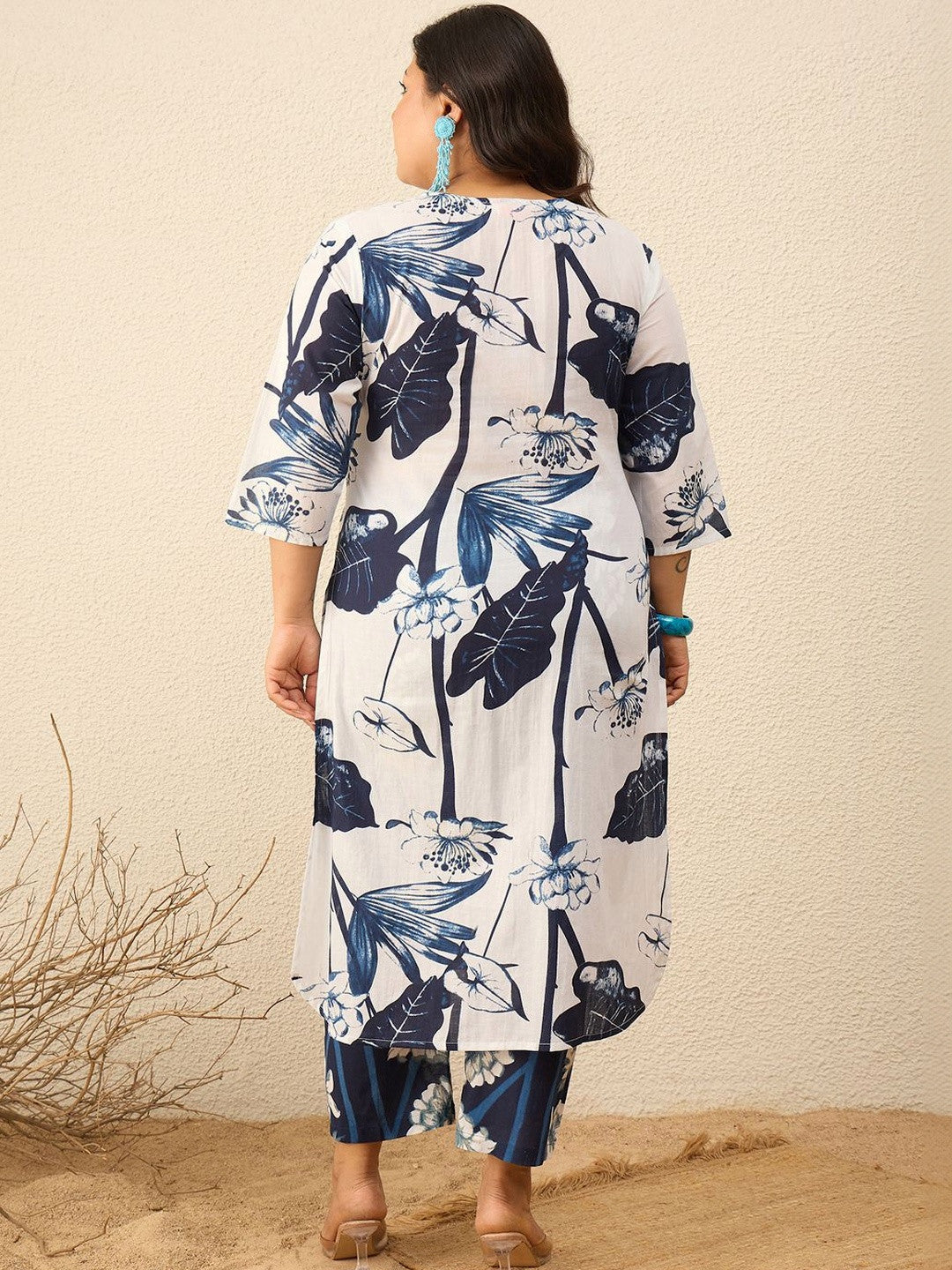 Plus Size Floral Printed Regular Kurta with Palazzos