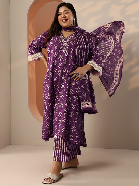 Dhiyona Women's Plus Size Ethnic Motifs Printed Kurta with Trousers & Dupatta