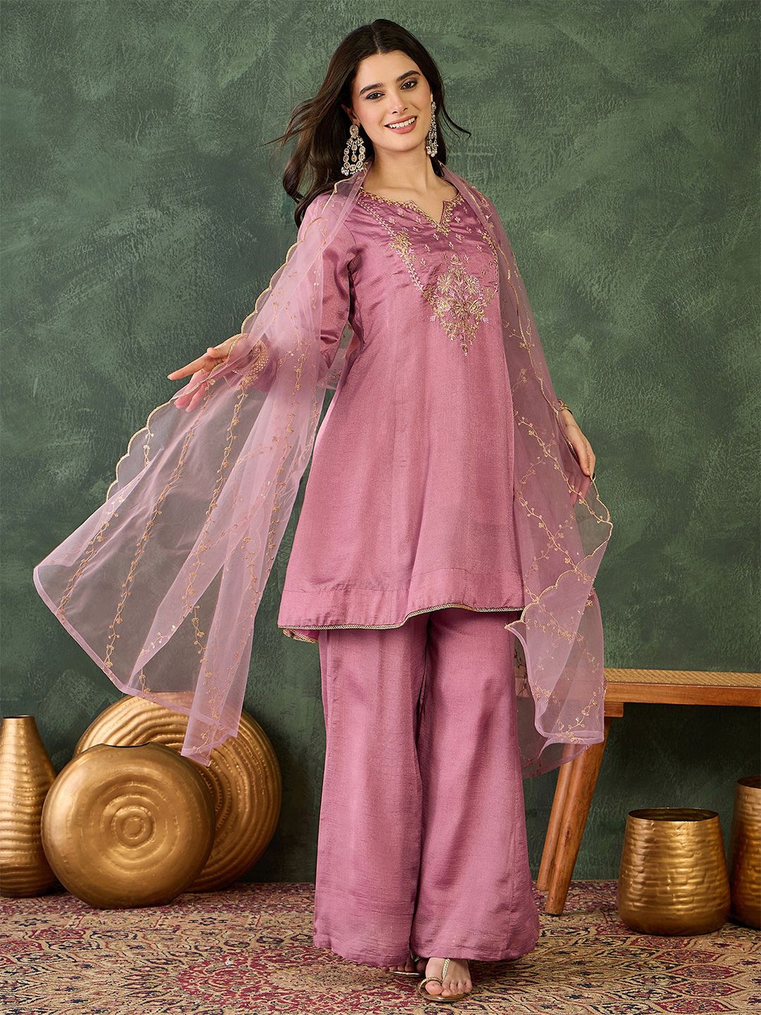 Dhiyona KL Women Ethnic Motifs Embroidered Regular Thread Work Kurta with Sharara & With Dupatta