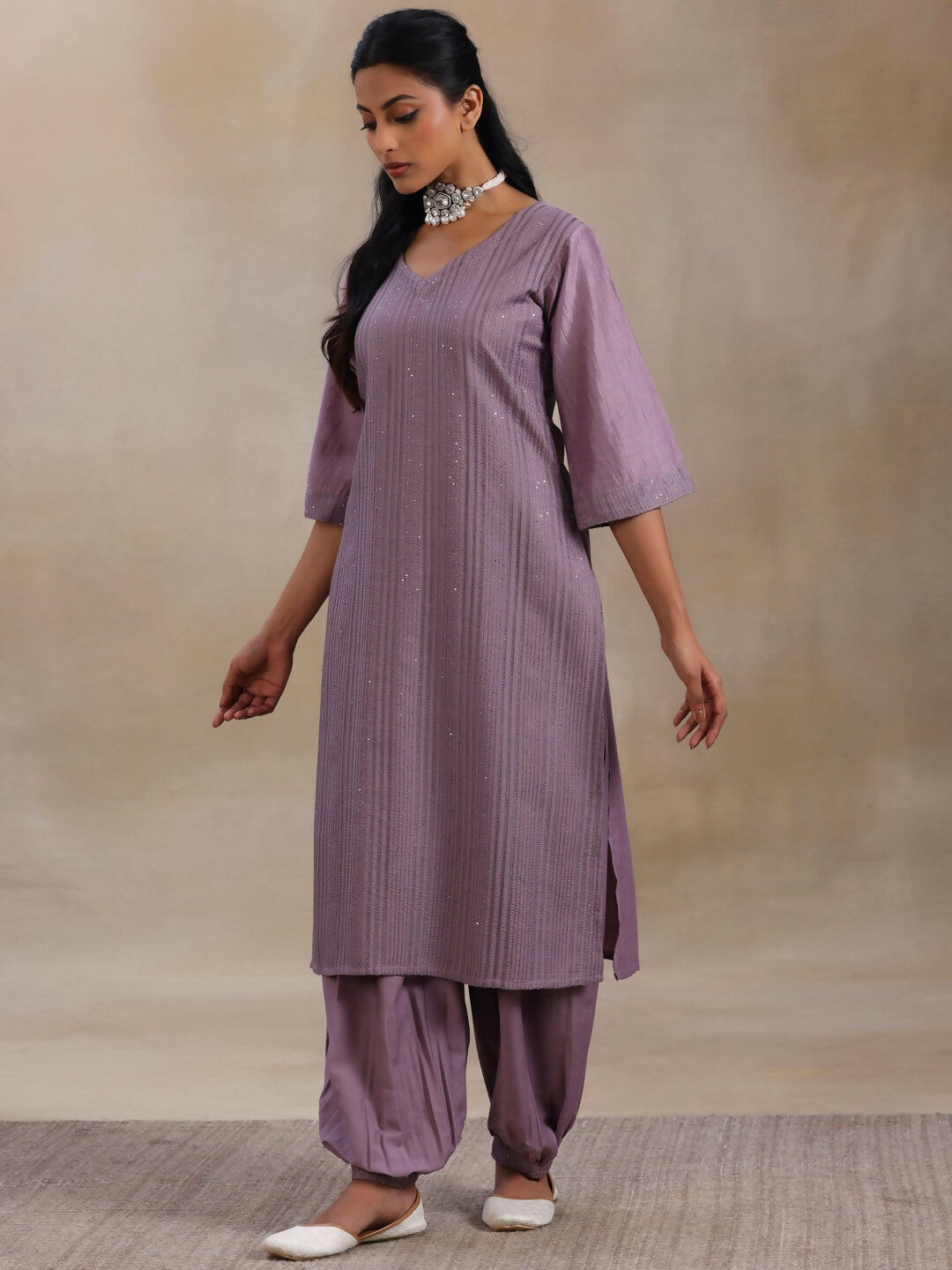 Women's LB Mauve Self Design Silk Blend Straight Suit With Dupatta