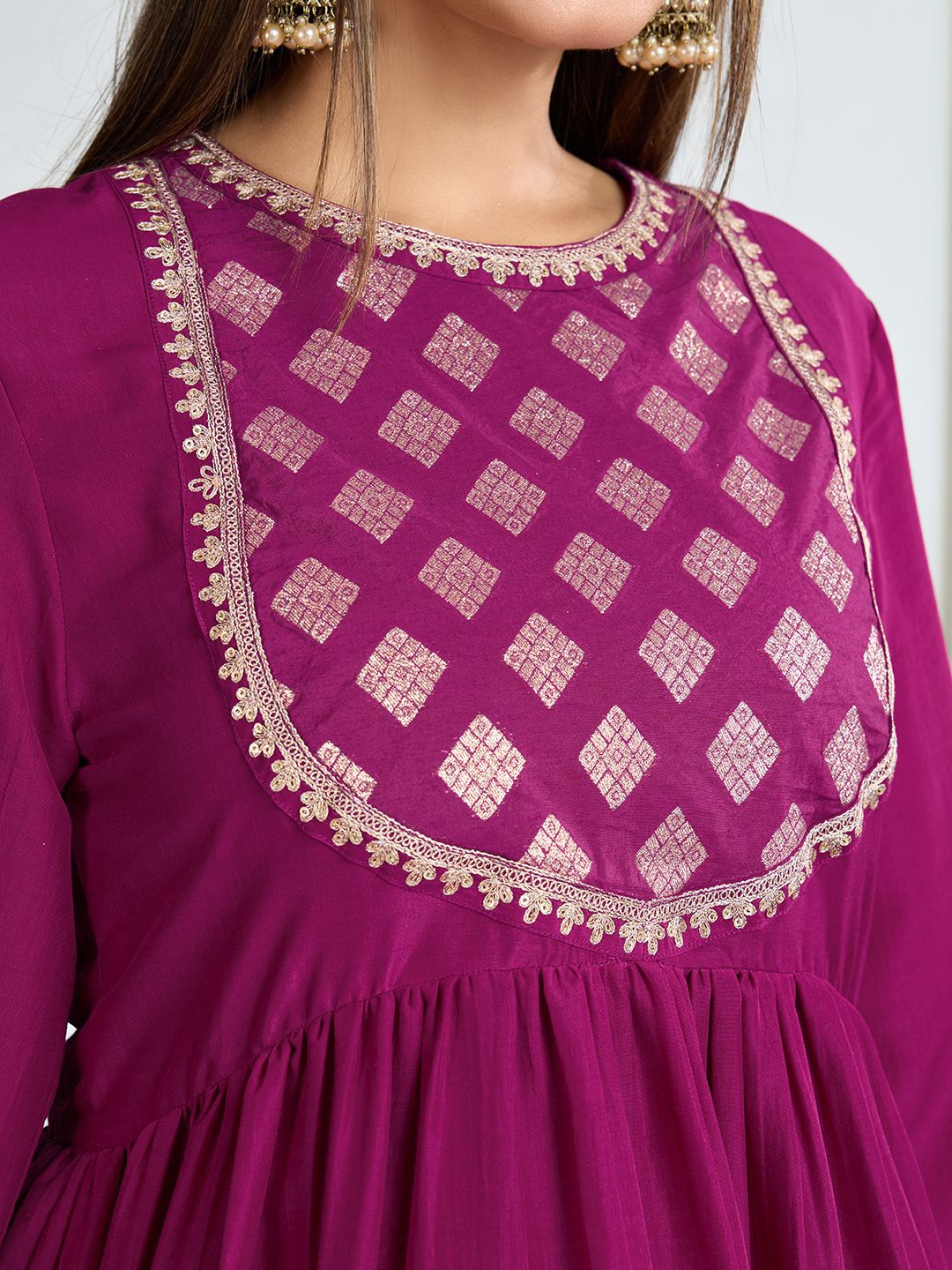 Dhiyona HOP Women Geometric Embroidered Kurta with Sharara & Dupatta