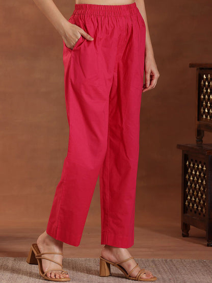 Floral Embroidered Thread Work Pure Cotton Straight Kurta with Trousers & Dupatta