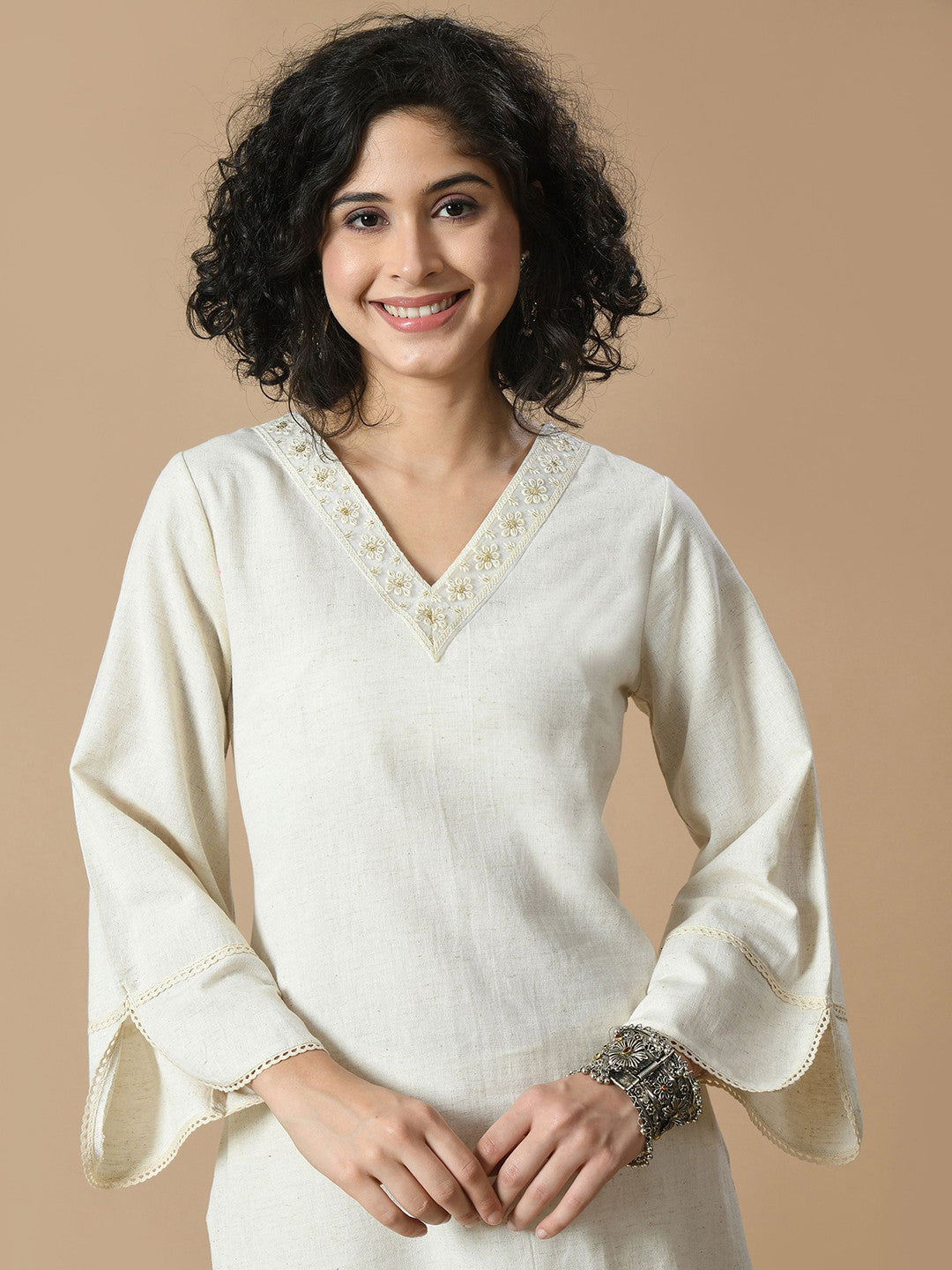Embroidered Thread Work Pure Cotton Kurta with Palazzos