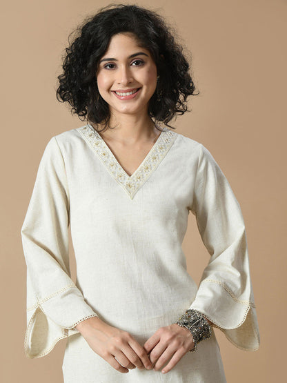 Embroidered Thread Work Pure Cotton Kurta with Palazzos