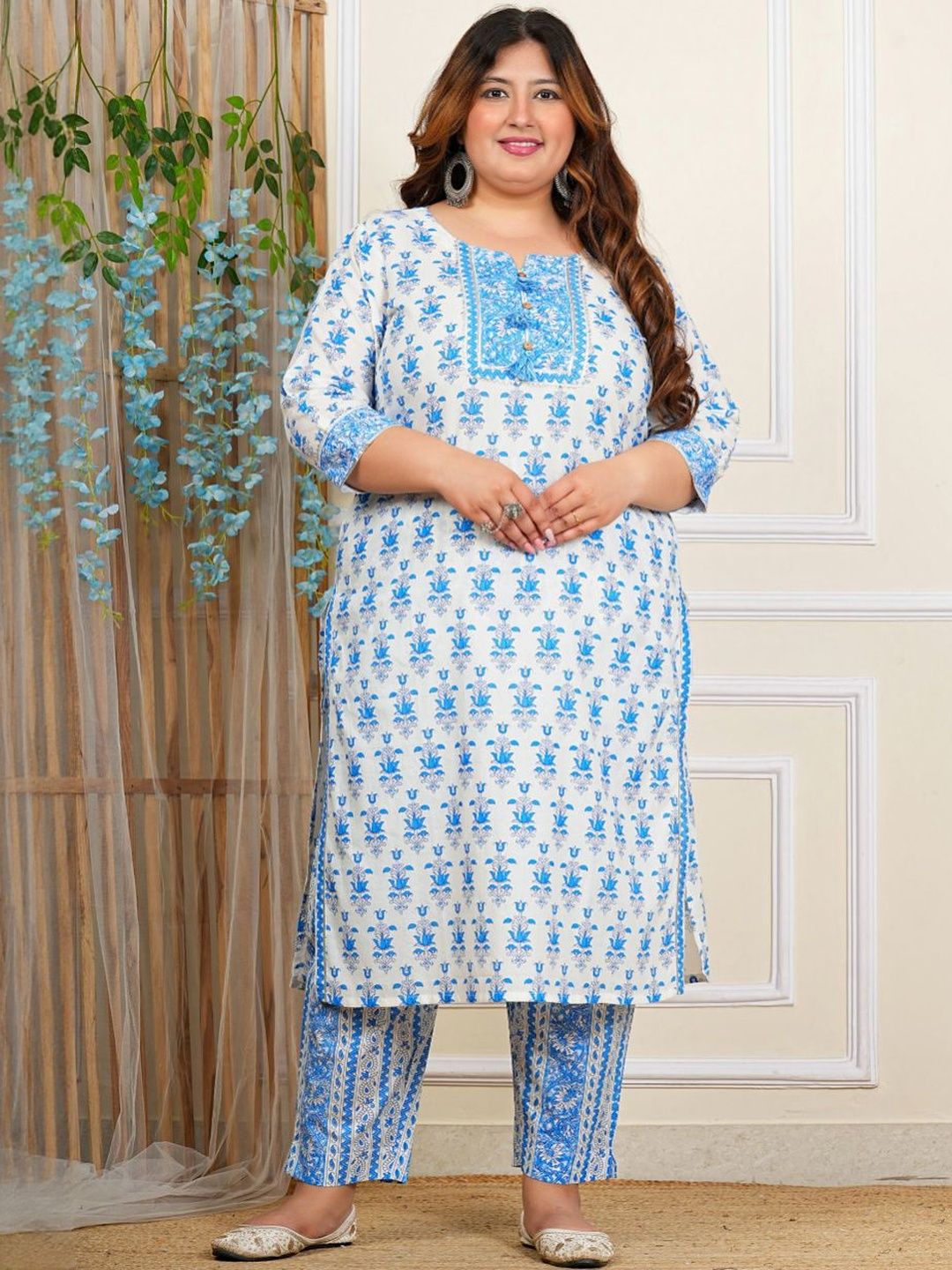 Dhiyona KL Women Ethnic Motifs Printed Pure Cotton Straight Kurta With Trousers & Dupatta