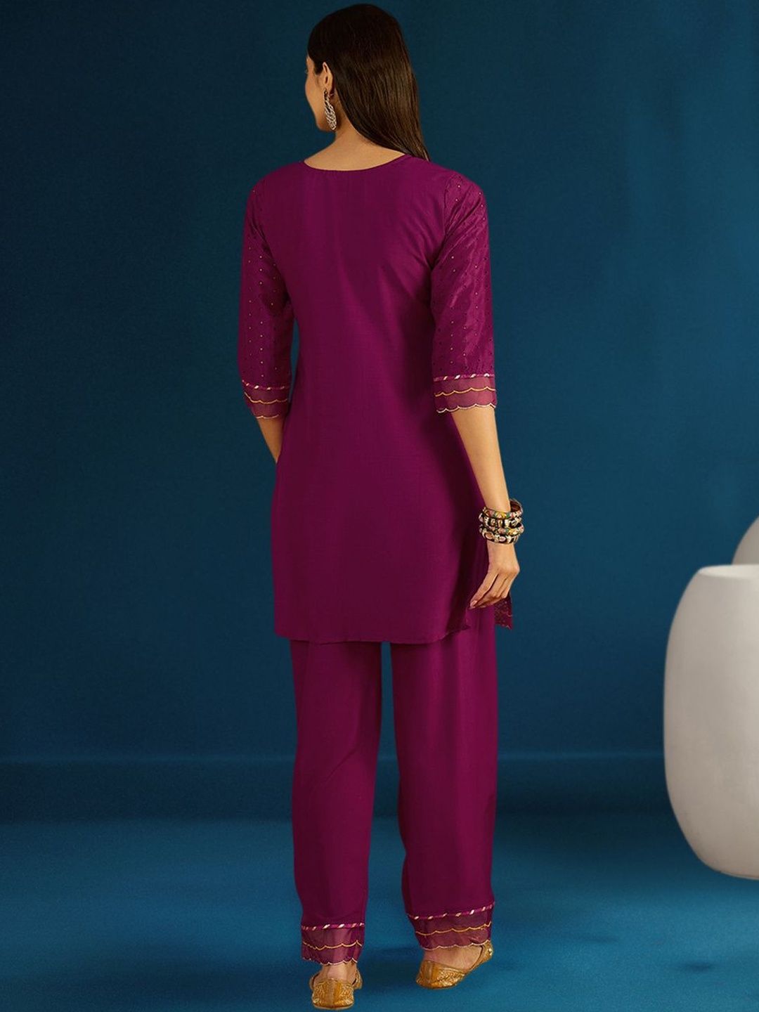 Dhiyona CH Women Ethnic Motifs Embroidered Regular Thread Work Kurta with Patiala