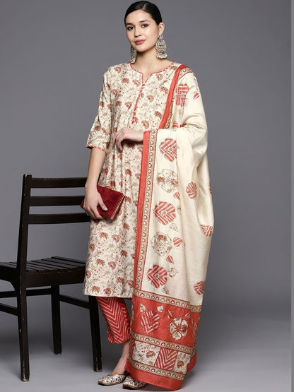 Women Floral Printed Regular Kurta with Trousers & With Dupatta