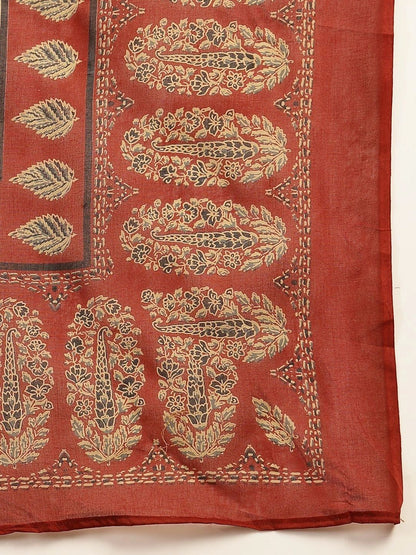 Women Ethnic Motifs Printed Angrakha Kurta with Trousers & With Dupatta
