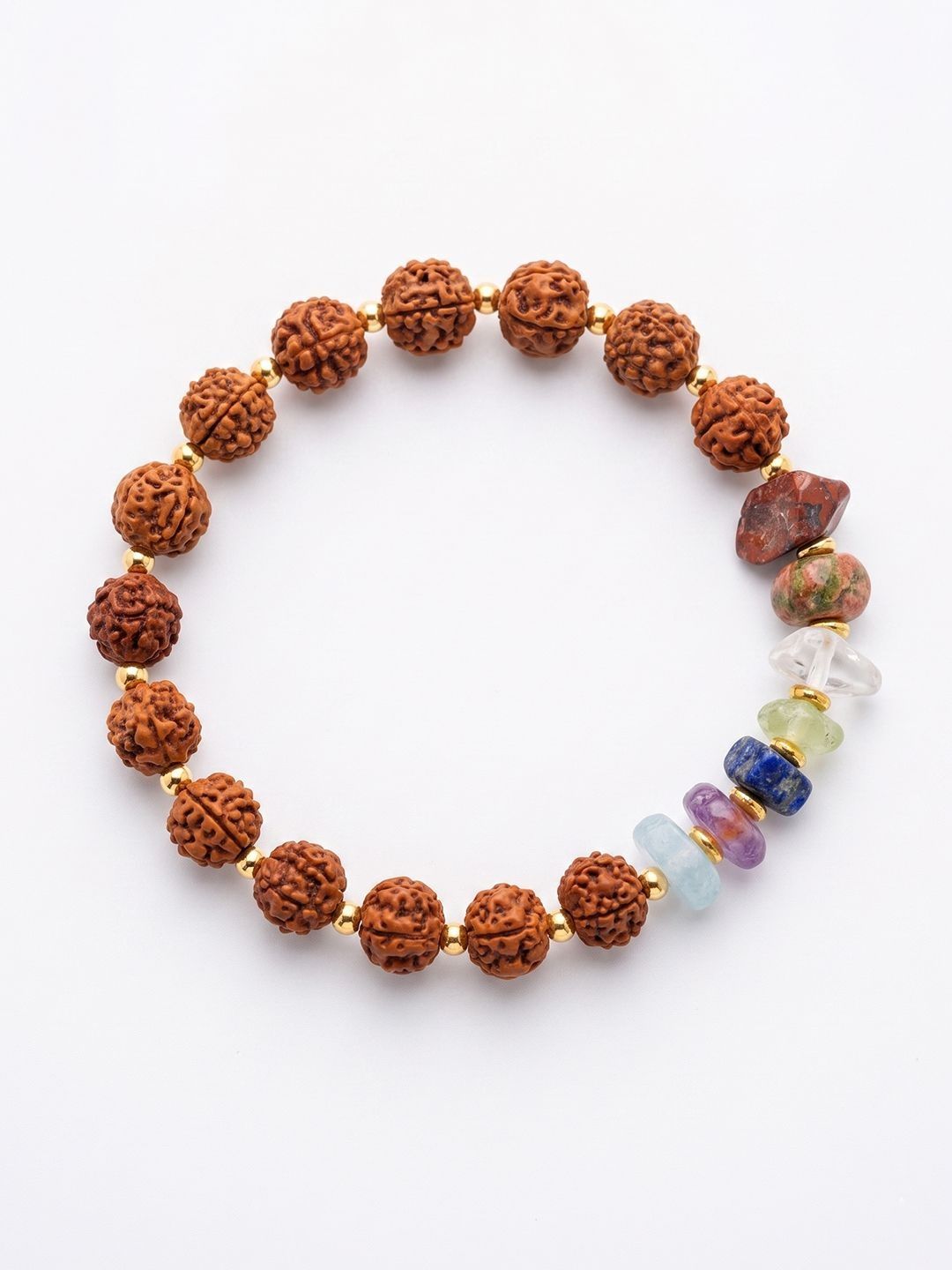 Dhiyona Set Of 2 Rudraksh & Seven Chakra Chip Bracelet Rakhi With Roli Chawal Chandan Mishri