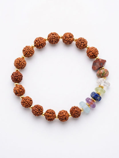 Dhiyona Set Of 2 Rudraksh & Seven Chakra Chip Bracelet Rakhi With Roli Chawal Chandan Mishri