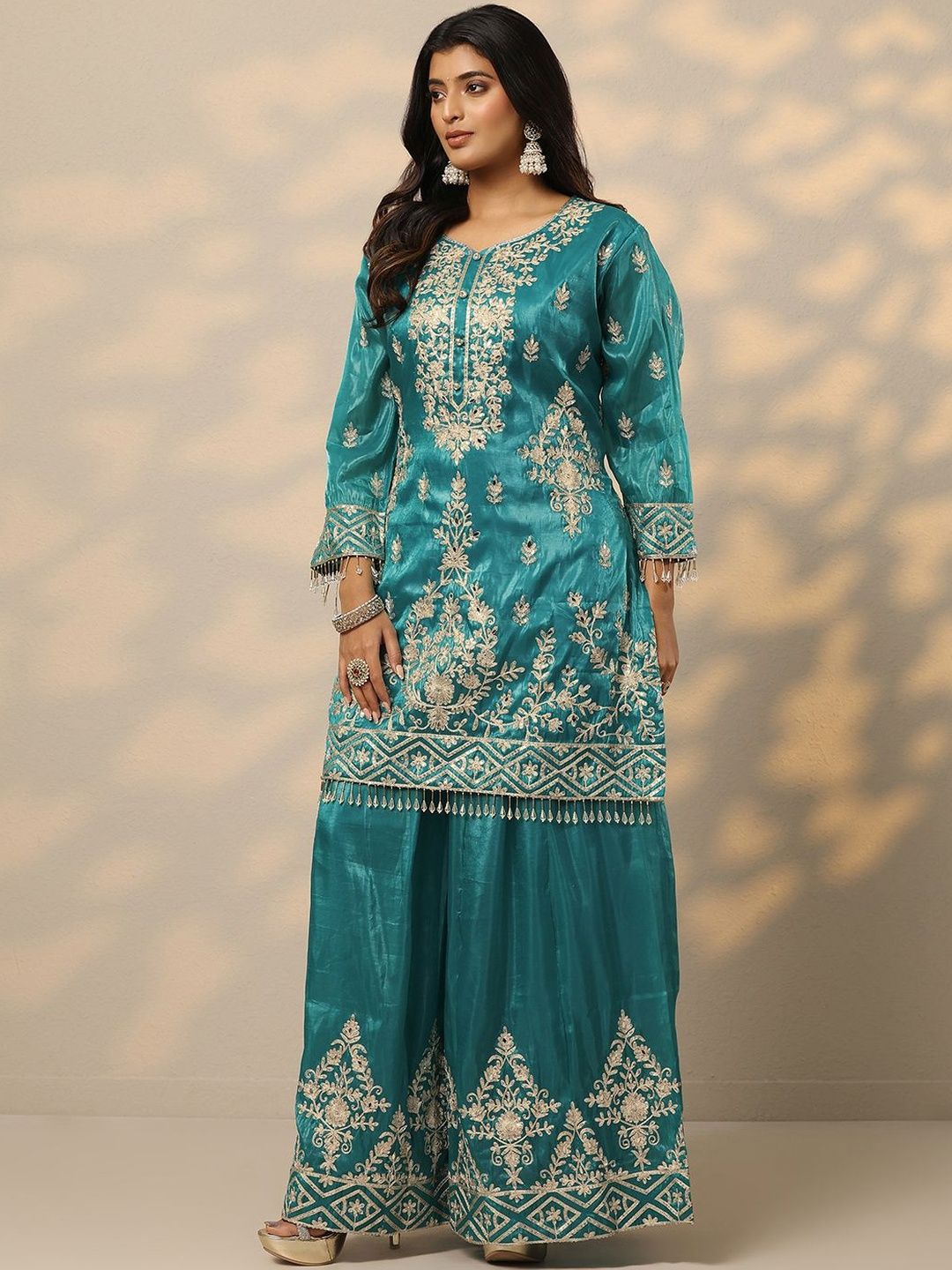 Dhiyona LL Women Ethnic Motifs Embroidered Kurta With Sharara & Dupatta Kurta Sets