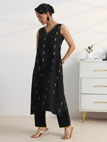 Libas Black Woven Design A-Line Kurta Set