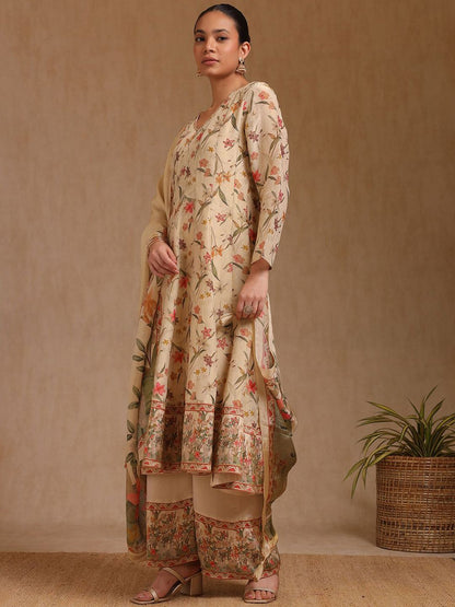 Dhiyona SO Women's Women Floral Embroidered Regular Beads and Stones Kurta with Palazzos & With Dupatta