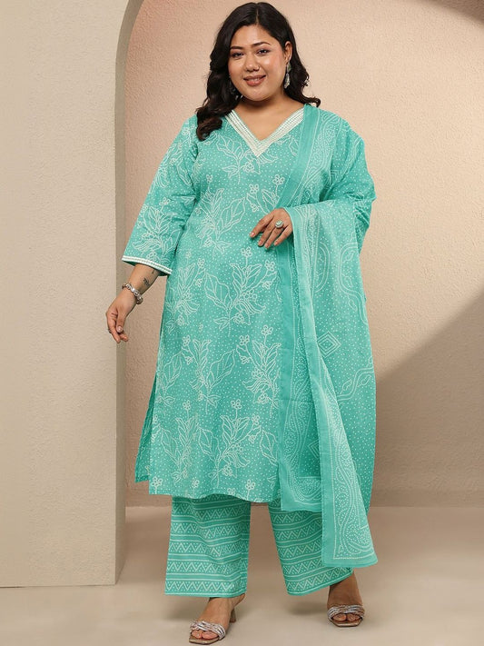 Dhiyona Women's Plus Size Ethnic Motifs Printed Kurta with Trousers & With Dupatta