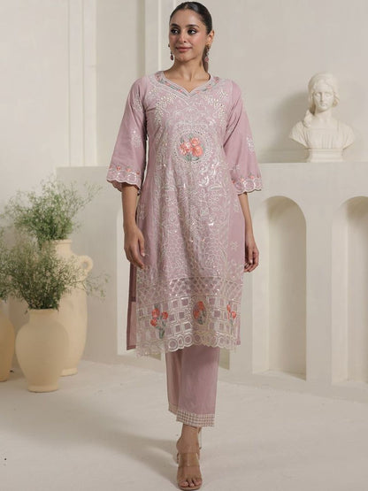 Ethnic Motifs Embroidered Thread Work Pure Cotton Kurta With Trousers & Dupatta
