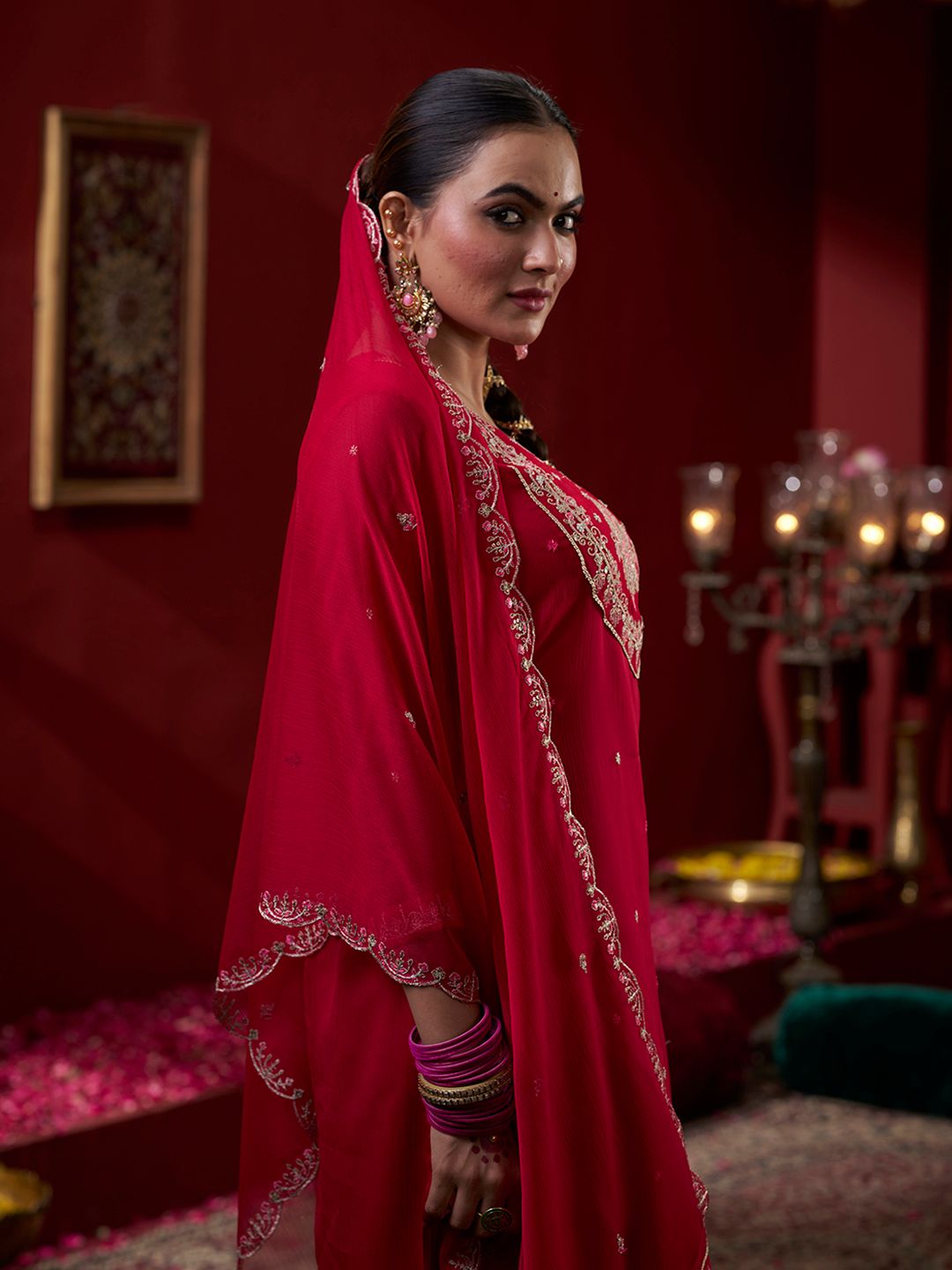 Dhiyona CH Women Ethnic Motifs Embroidered Sequinned Straight Kurta with Palazzos & Dupatta