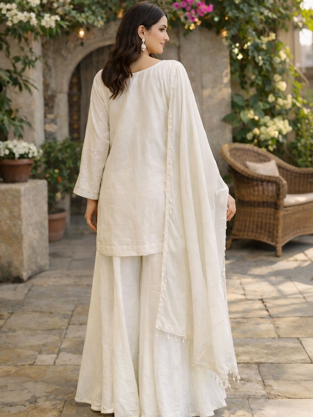 Dhiyona HOP Embroidered Chinon V-Neck Kurta & Sharara Kurta Sets