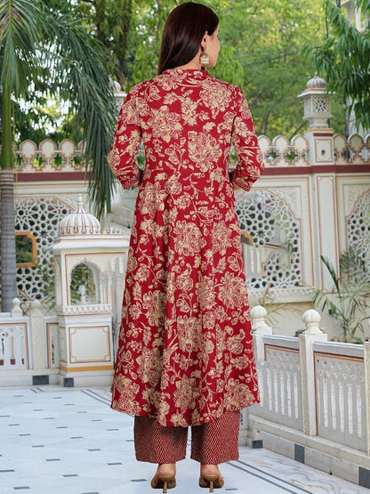 Dhiyona KL Women Floral Printed Panelled Kurta with Trousers & With Dupatta