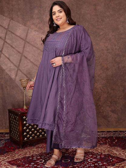 Dhiyona IN Floral Yoke Design Thread Work Anarkali Kurta With Palazzos & With Dupatta