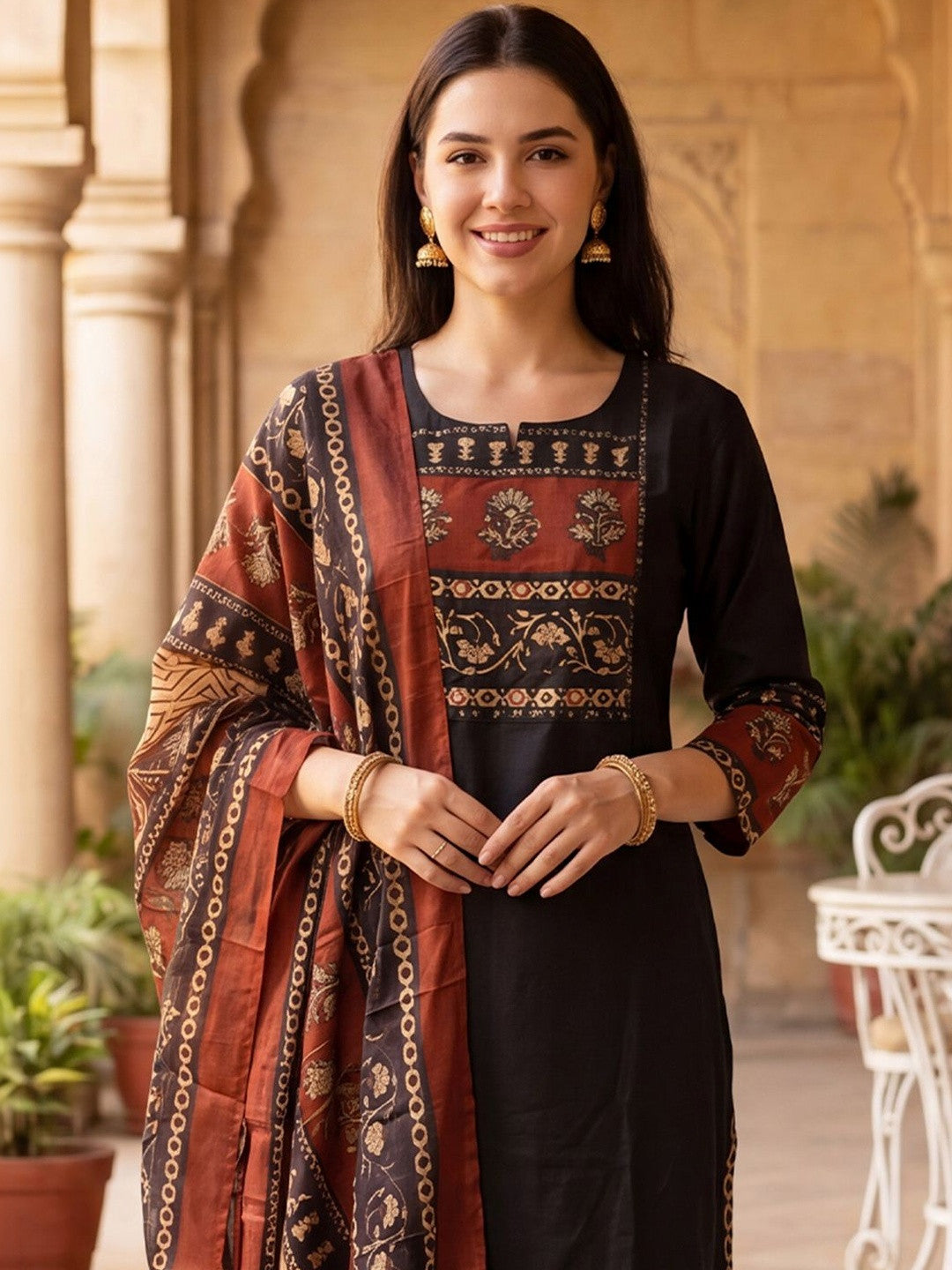 Women Ethnic Motifs Printed Regular Pure Cotton Kurta with Trousers & With Dupatta