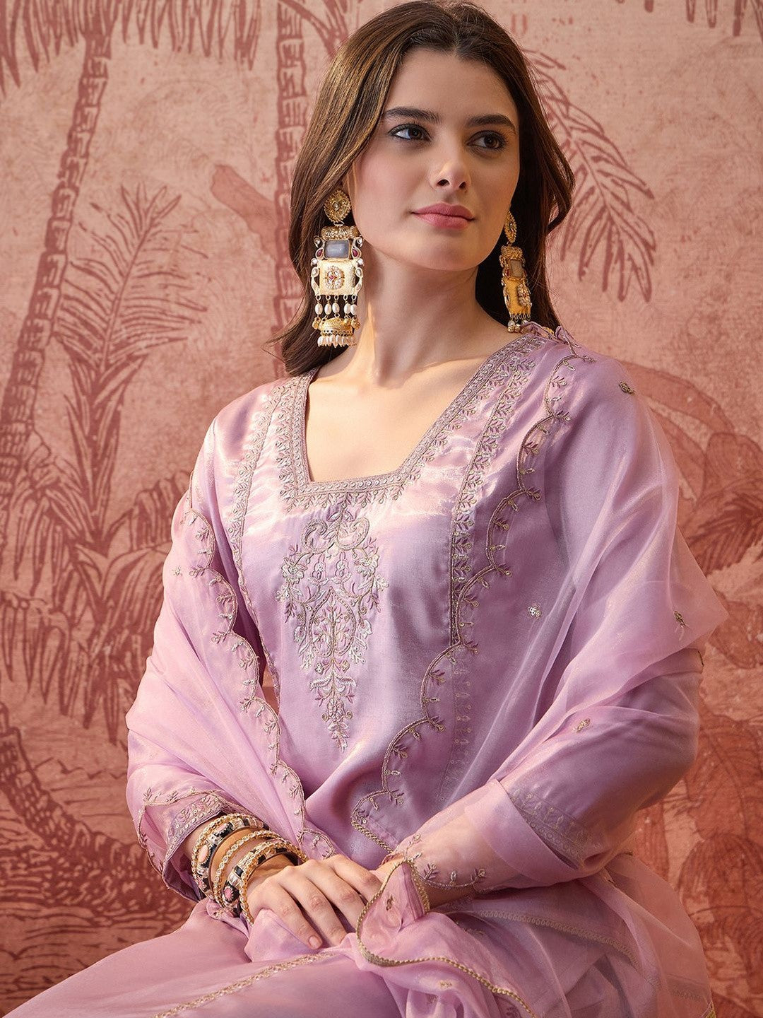 Embroidered Square Neck Kurta & Trousers Kurta Sets