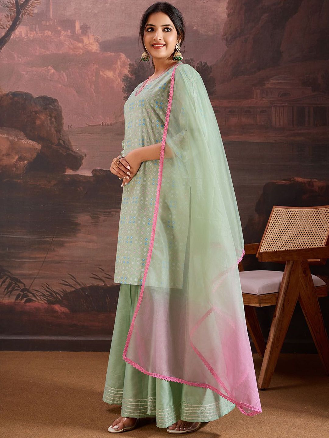 Dhiyona HOP Floral Printed Straight Kurta & Sharara with Dupatta