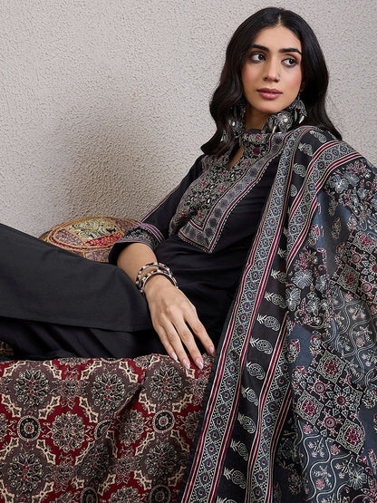 Ethnic Motifs Embroidered Mirror Work Pure Cotton Kurta With Trousers & Dupatta