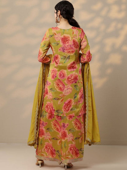 Dhiyona LL Women Floral Printed Sequinned Kurta with Palazzos & Dupatta