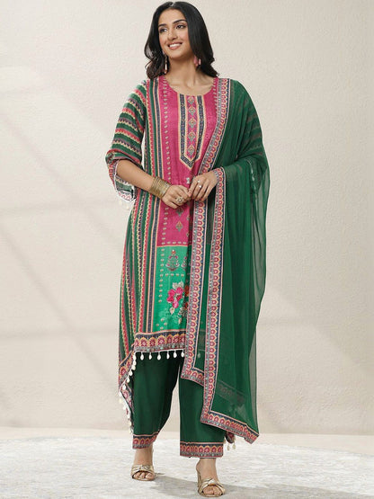 Dhiyona LL Women Ethnic Motifs Printed Regular Beads and Stones Kurta with Palazzos & With Dupatta