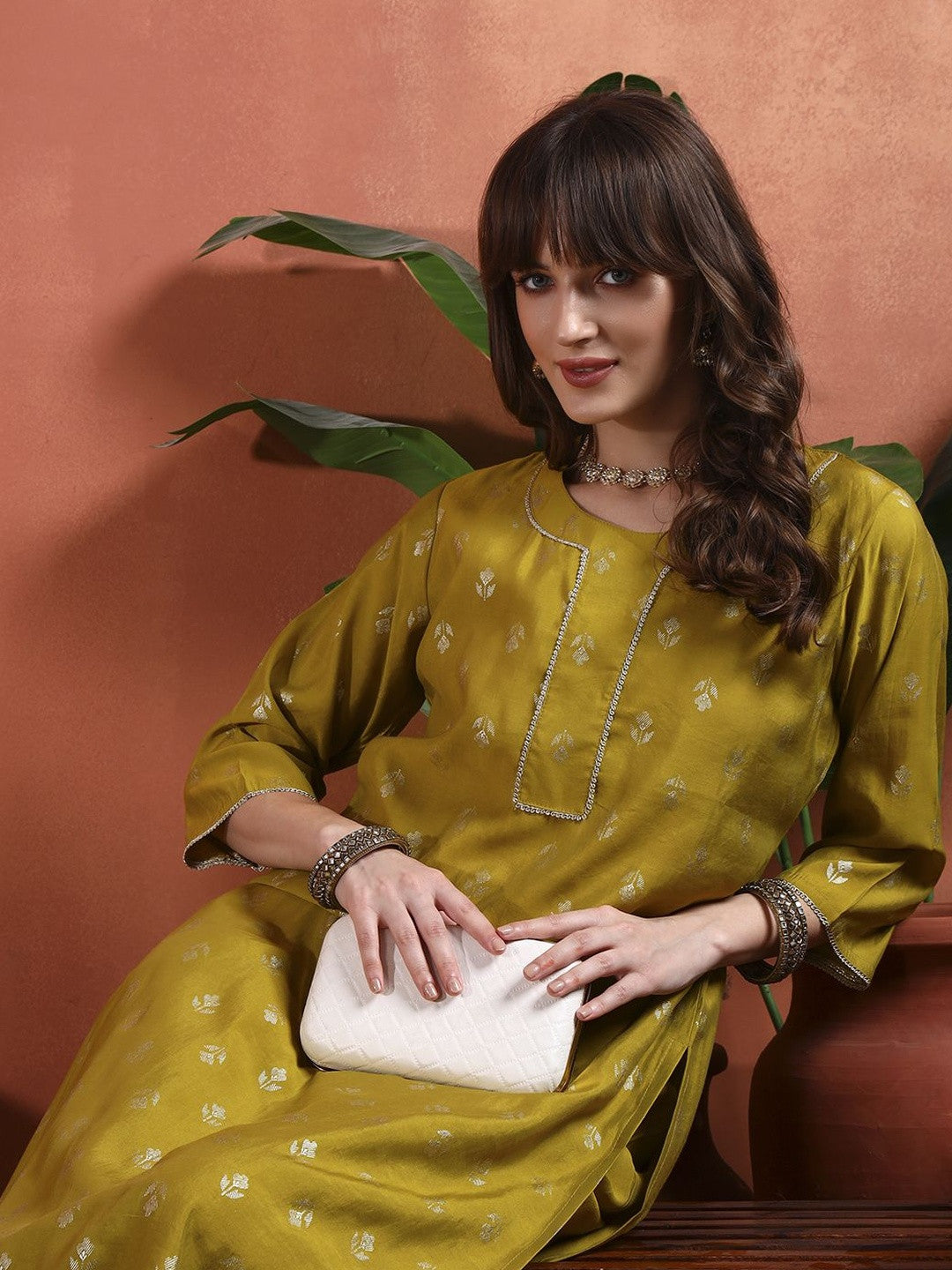 Women Ethnic Motifs Printed Regular Thread Work Kurta with Trousers