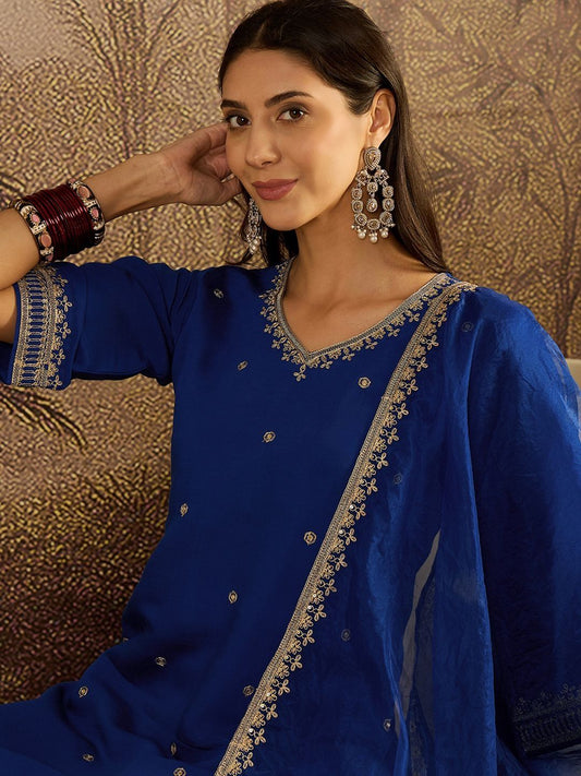 Dhiyona SN Embroidered Sequence Kurta & Palazzos with Dupatta Set