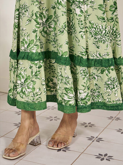 Dhiyona AY Women's Printed Flared Maxi Ethnic Dress