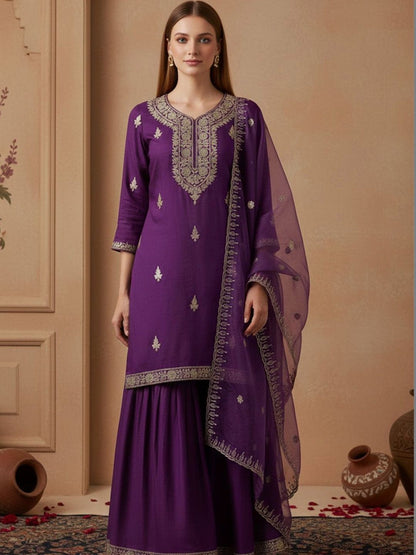 Dhiyona SN Embroidered Round Neck Kurta & Sharara Kurta Set