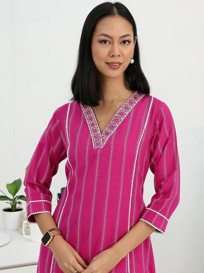Women Printed Regular Thread Work Kurta with Trousers & With Dupatta