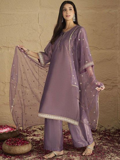 Dhiyona VA Women Regular Sequinned Kurta with Palazzos & With Dupatta