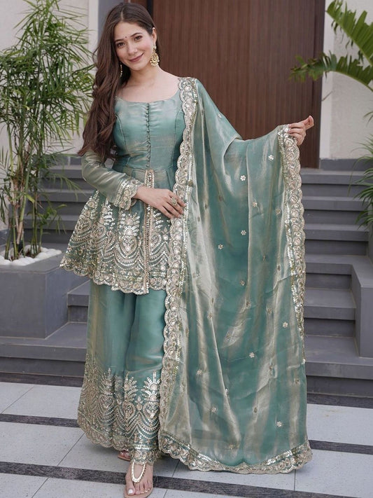 Dhiyona SN Embroidere Square Neck Kurta & Palazzos Kurta Sets
