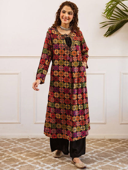 Dhiyona IE Printed Round Neck A-Line Tunic & Palazzo