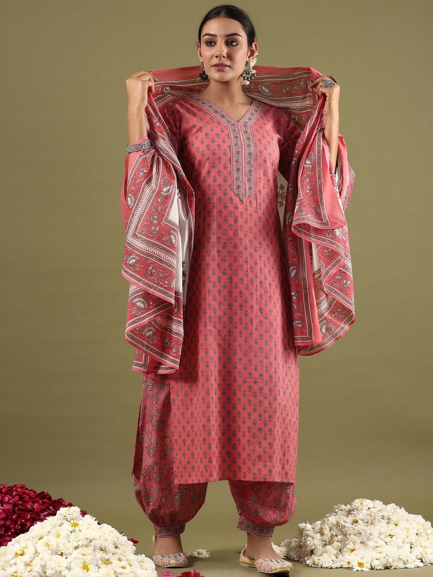 Dhiyona IE Ethnic Motifs Printed Regular Pure Cotton Kurta with Salwar & Dupatta