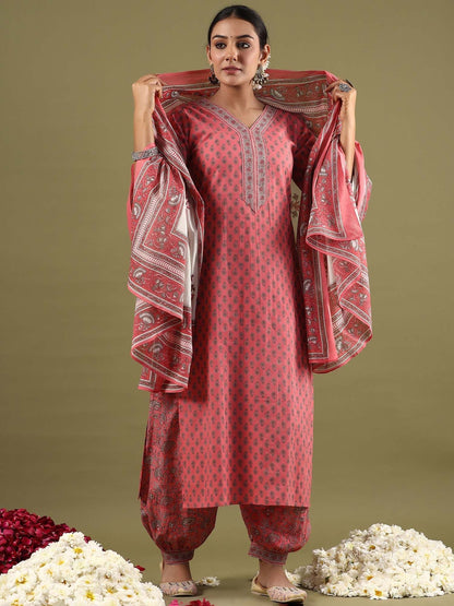 Dhiyona IE Ethnic Motifs Printed Regular Pure Cotton Kurta with Salwar & Dupatta