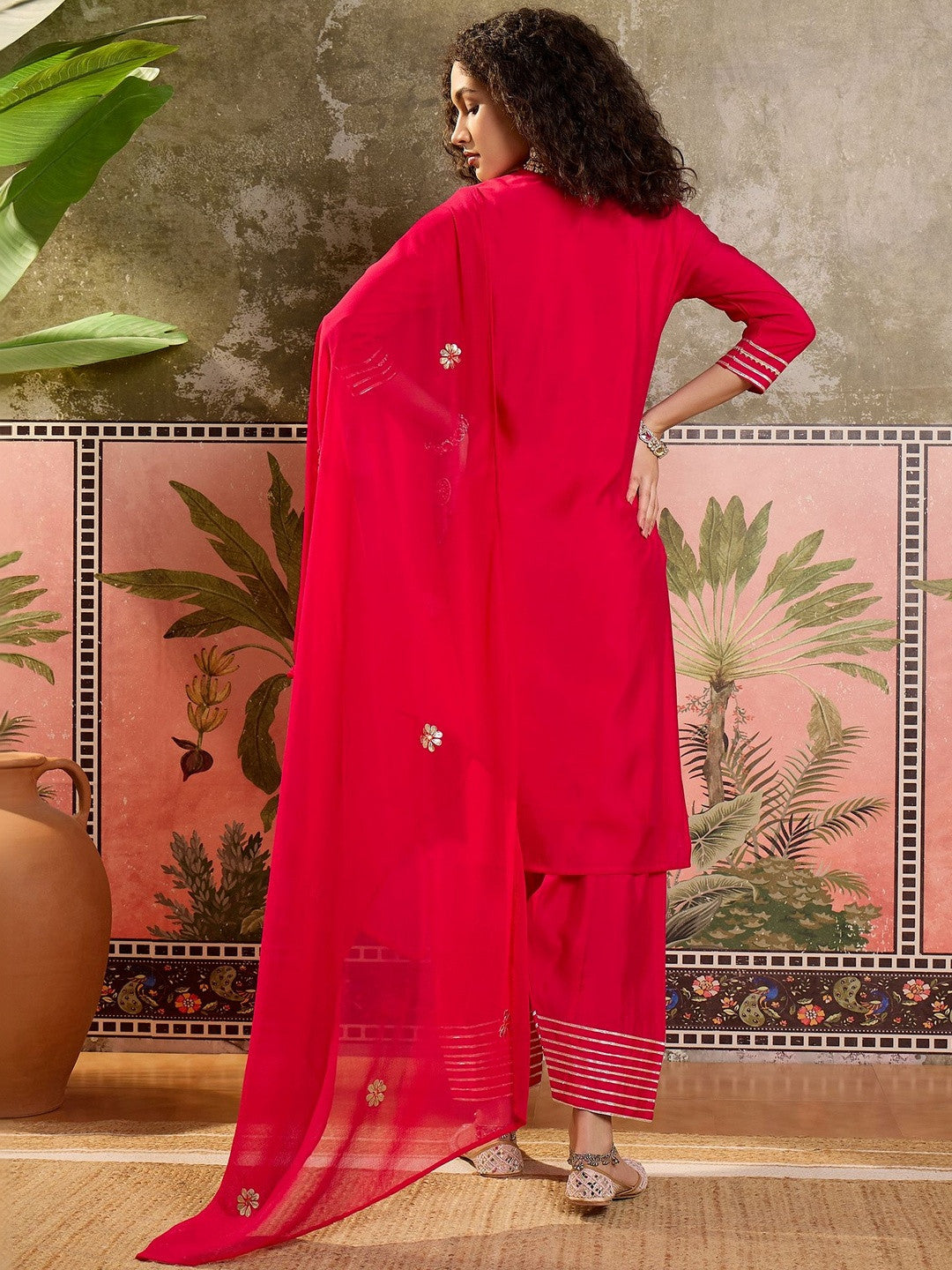Embroidered Silk Blend V-Neck Kurta & Trousers Kurta Set