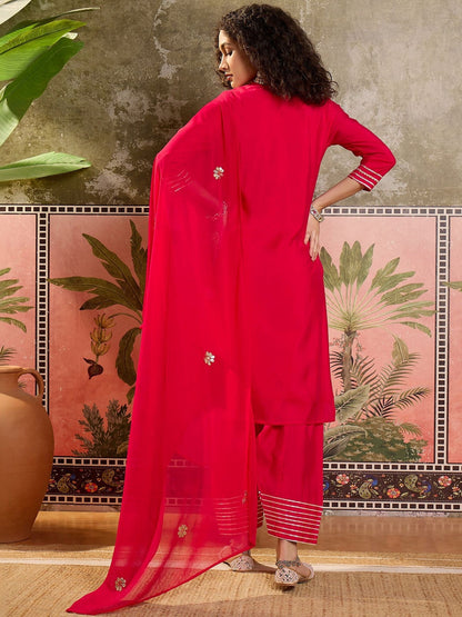 Embroidered Silk Blend V-Neck Kurta & Trousers Kurta Set