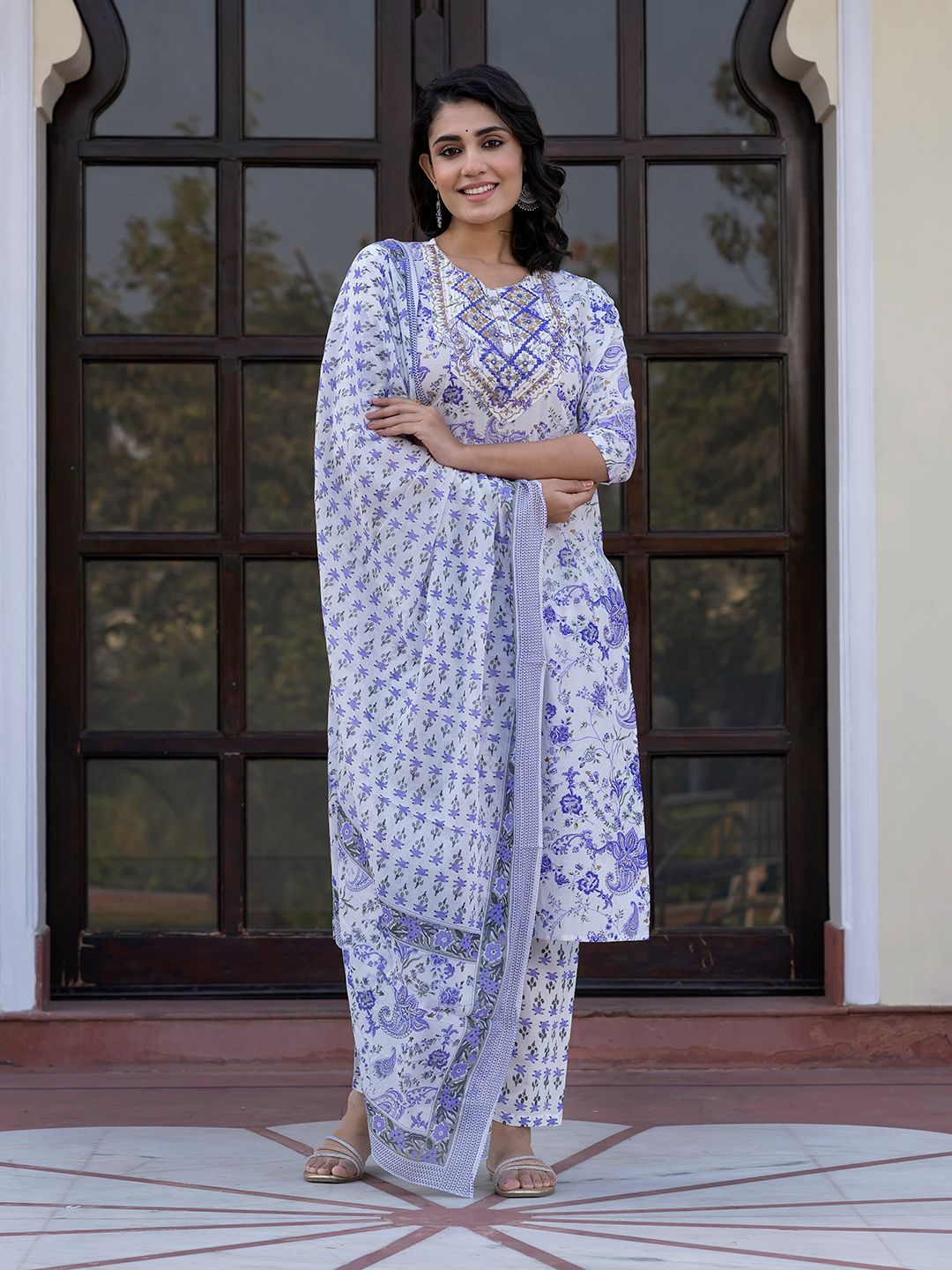 Dhiyona KL Women Paisley Regular Pure Cotton Kurta with Trousers & With Dupatta