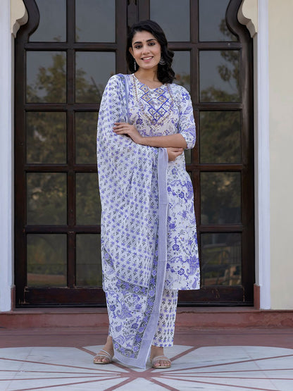 Dhiyona KL Women Paisley Regular Pure Cotton Kurta with Trousers & With Dupatta