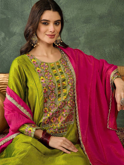 Dhiyona KL Women Ethnic Motifs Embroidered Regular Thread Work Kurta with Palazzos & With Dupatta