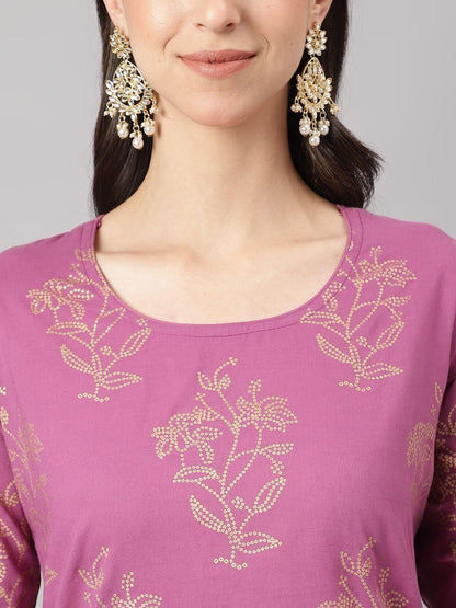 Dhiyona KL Women Floral Printed Regular Gotta Patti Pure Cotton Kurta with Sharara & With Dupatta