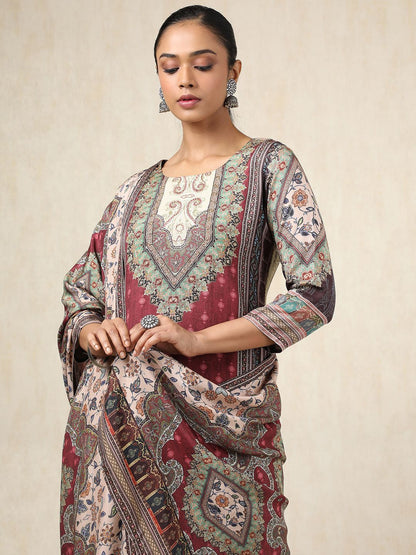 Dhiyona SO Women's Ethnic Motifs Printed Beads and Stones Pure Cotton Kurta With Trousers & Dupatta